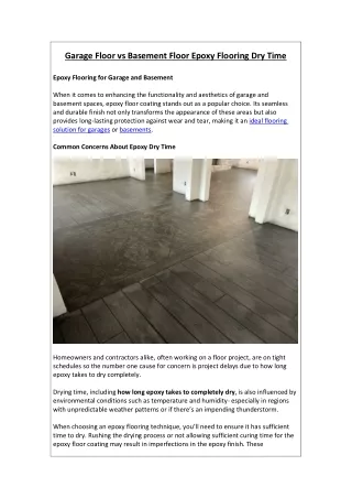 Garage Floor vs Basement Floor Epoxy Flooring Dry Time