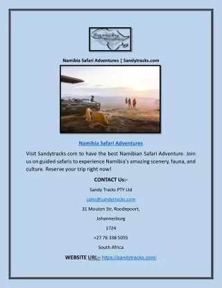 Namibia Safari Adventures | Sandytracks.com
