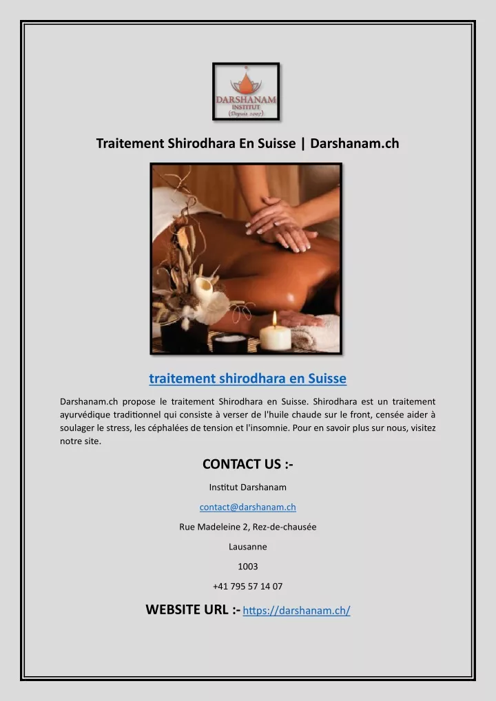 traitement shirodhara en suisse darshanam ch
