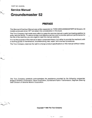 Toro Groundsmaster 52 Mower Service Repair Manual