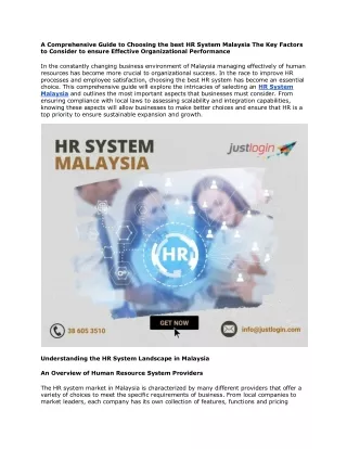 A Comprehensive Guide to Choosing the best HR System Malaysia The Key Factors to