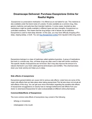 dreamscape delivered purchase eszopiclone online