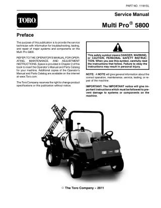 Toro Multi Pro 5800 Sprayer Service Repair Manual