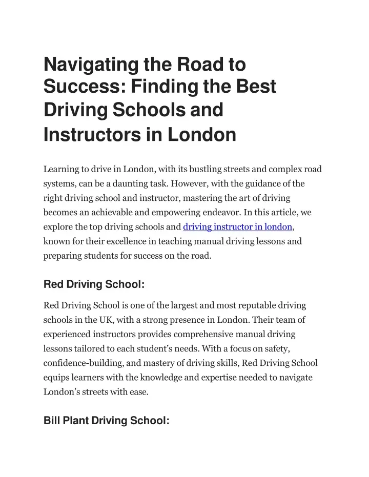 navigating the road to success finding the best driving schools and instructors in london