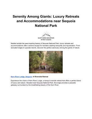 Serenity Among Giants: Luxury Retreats and Accommodations near Sequoia National
