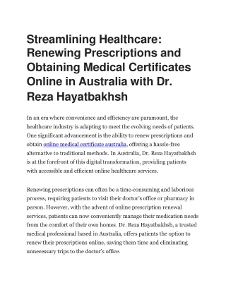 Streamlining Healthcare- Renewing Prescriptions and Obtaining Medical Certificates Online in Australia with Dr. Reza Hay