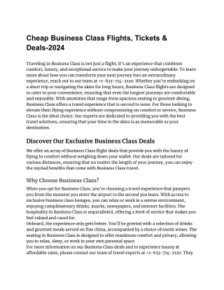 Cheap Business Class Flights, Tickets & Deals-2024