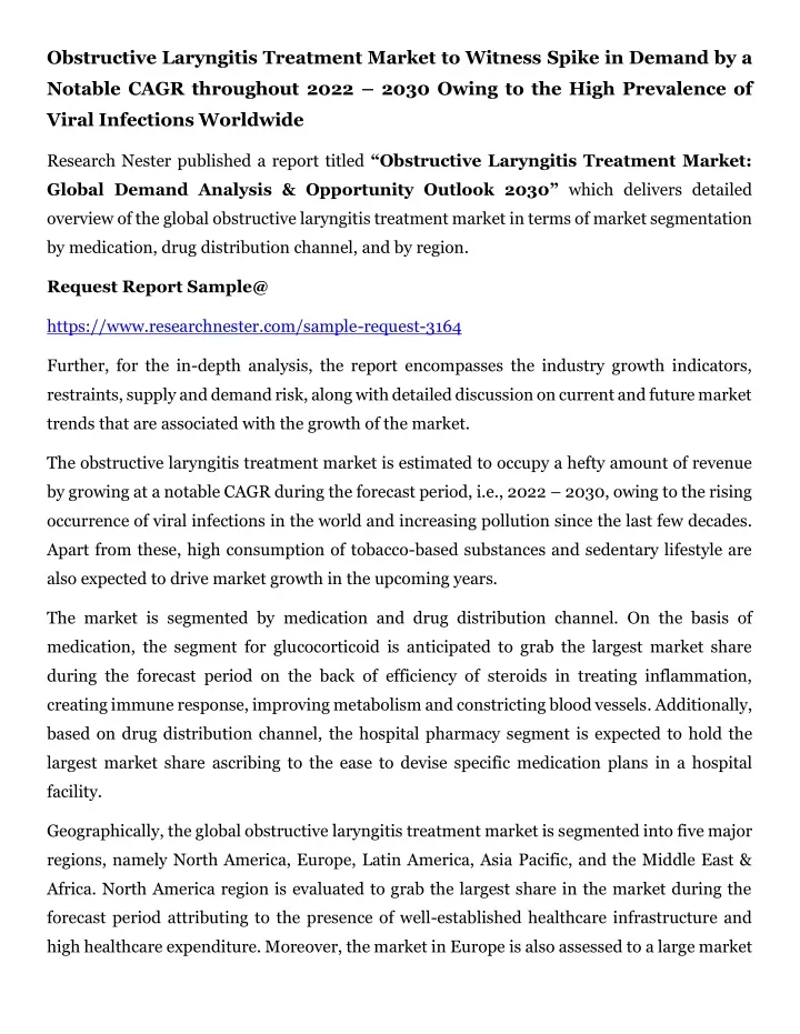 obstructive laryngitis treatment market
