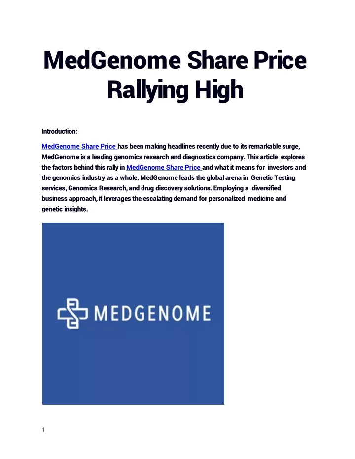 medgenome share price rallying high