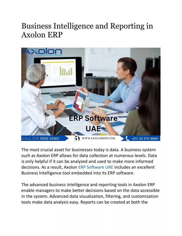 business intelligence and reporting in axolon erp