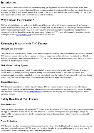 Boost Security and Safety with Window PVC Frames