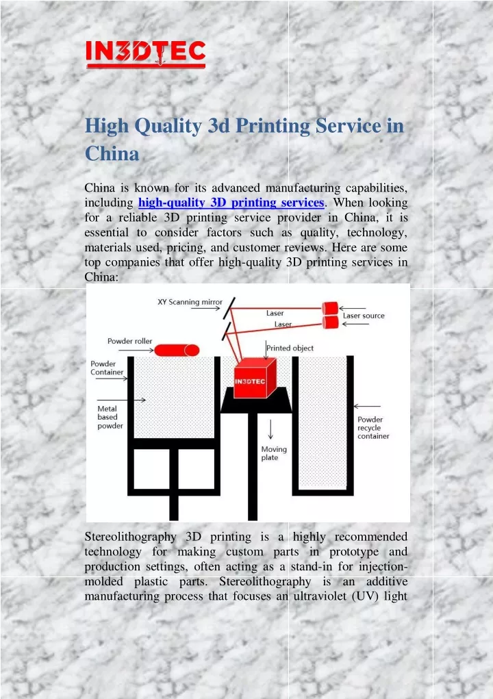 high quality 3d printing service in china