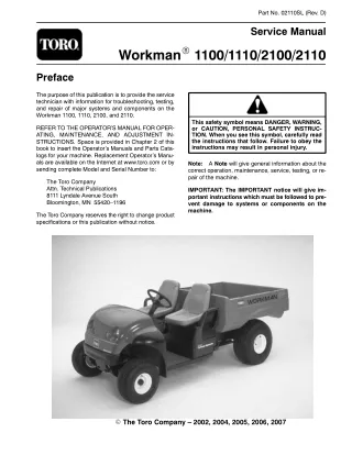 Toro Workman 2100 Series Service Repair Manual