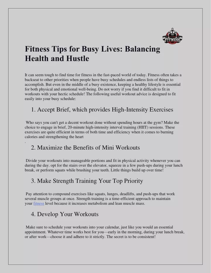 fitness tips for busy lives balancing health