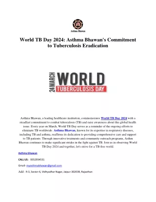 World TB Day 2024: Asthma Bhawan's Commitment to Tuberculosis Eradication