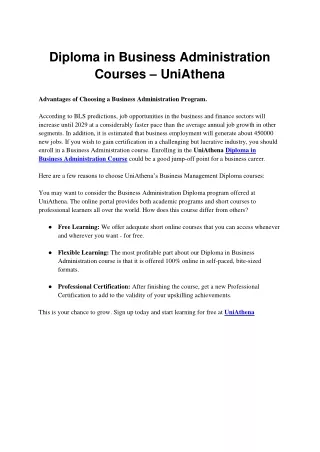 Diploma in Business Administration Courses - UniAthena
