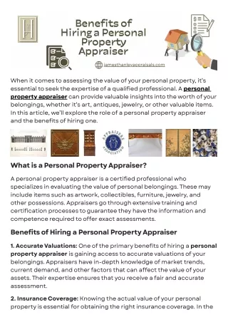 Benefits of Hiring a Personal Property Appraiser - James T. Hanley Appraisals