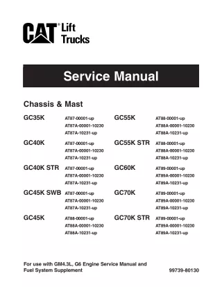 Caterpillar Cat GC45K SWB Forklift Lift Trucks Service Repair Manual SN AT87A-00001-10230