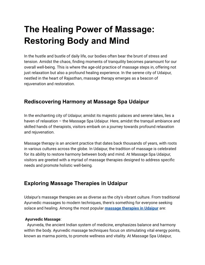 the healing power of massage restoring body