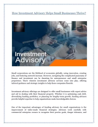 How Investment Advisory Helps Small Businesses Thrive?