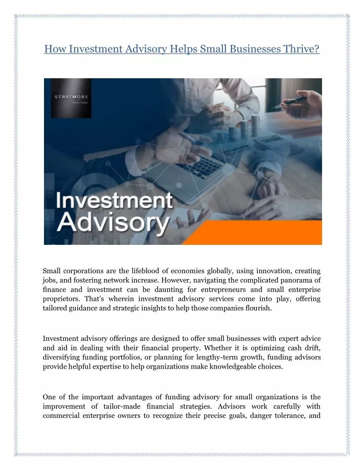 how investment advisory helps small businesses