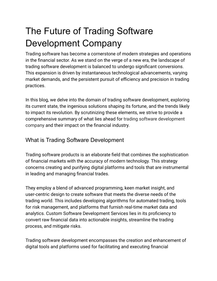 the future of trading software development company