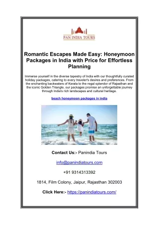 Romantic Escapes Made Easy Honeymoon Packages in India with Price for Effortless Planning