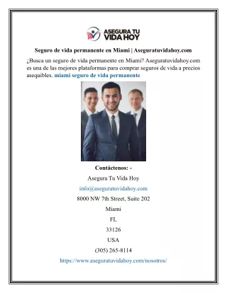 Seguro de vida permanente en Miami | Aseguratuvidahoy.com