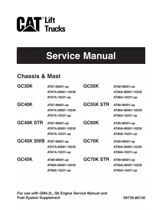 Caterpillar Cat GC60K Forklift Lift Trucks Service Repair Manual SN AT89A-10231 and up