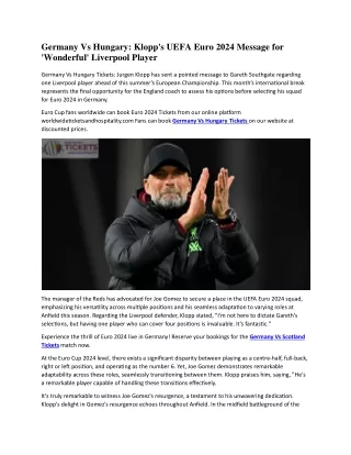 Germany Vs Hungary Klopp's UEFA Euro 2024 Message for 'Wonderful' Liverpool Player