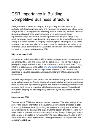 CSR Importance in Building Competitive Business Structure