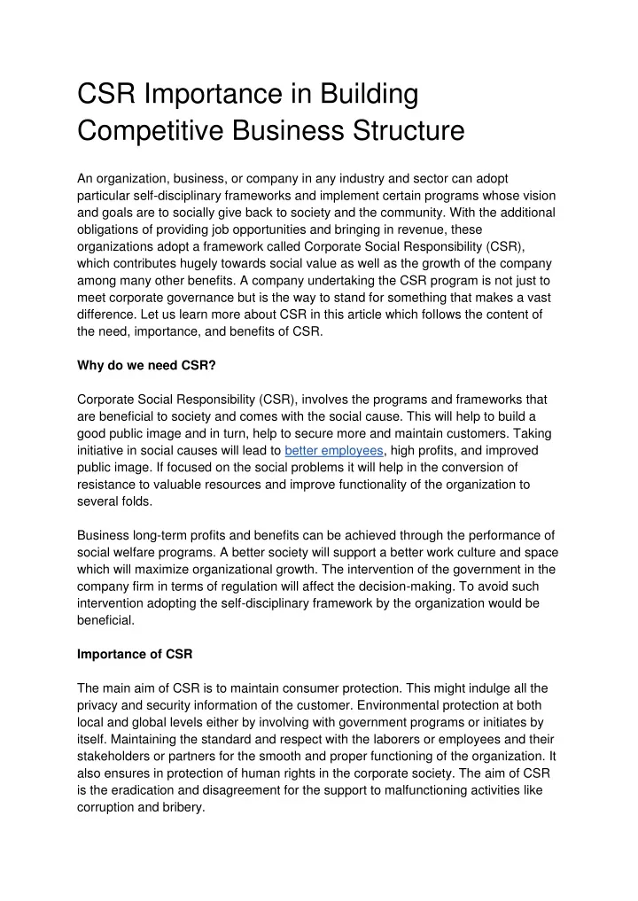 csr importance in building competitive business
