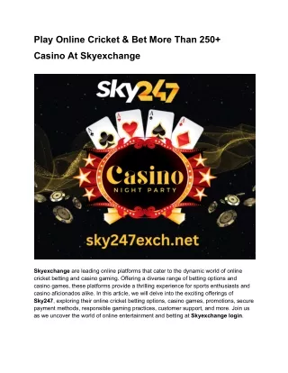 Play Online Cricket & Bet More Than 250  Casino At Skyexchange