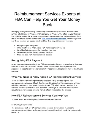 reimbursement services experts at fba can help