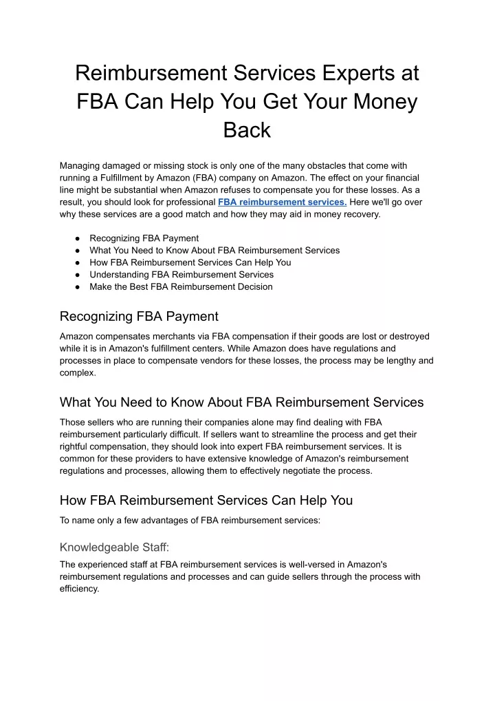 reimbursement services experts at fba can help