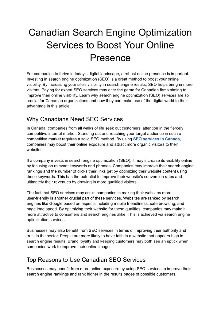 canadian search engine optimization services
