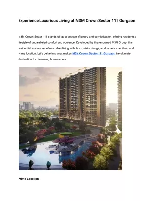 M3M Crown sector 111 Gurgaon  - Sapient Realty