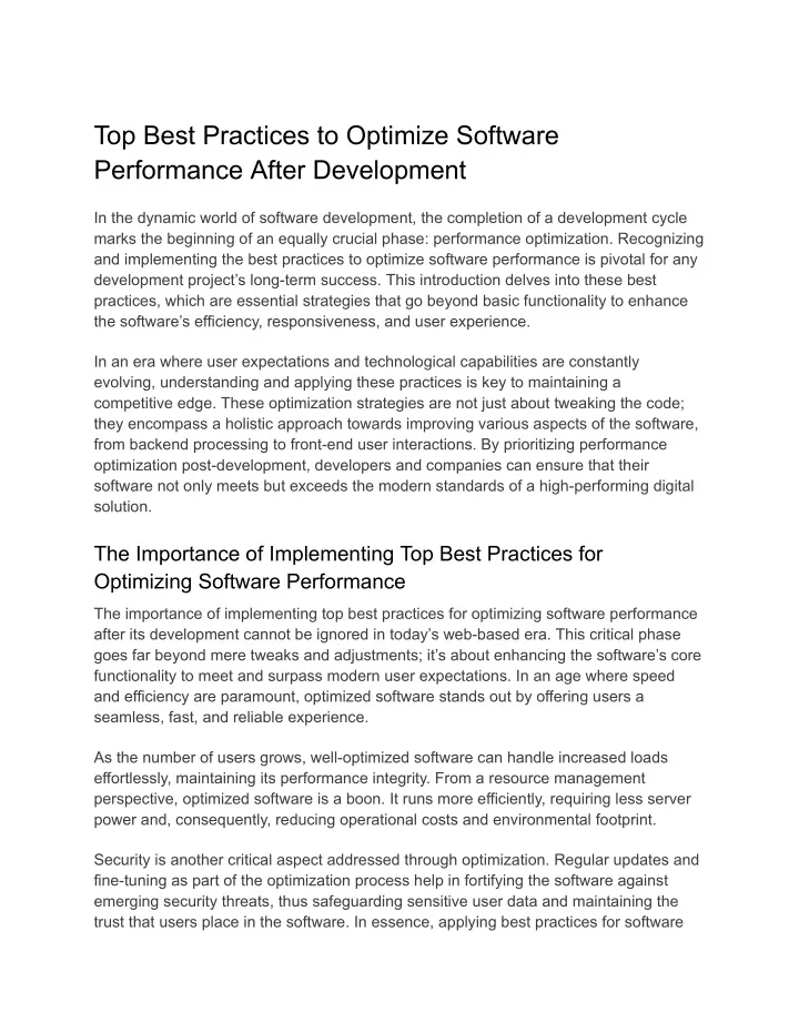 top best practices to optimize software