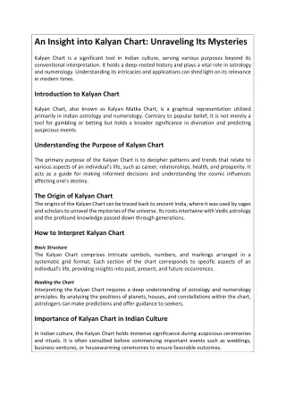 An Insight into Kalyan Chart - Unraveling Its Mysteries
