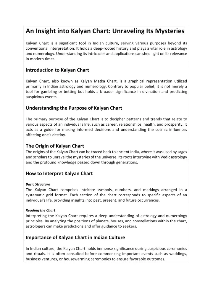 an insight into kalyan chart unraveling