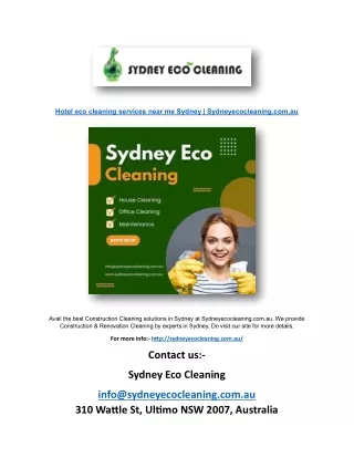 Hotel eco cleaning services near me Sydney | Sydneyecocleaning.com.au