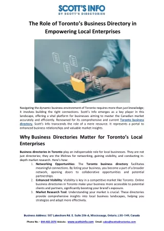 The Role of Toronto’s Business Directory in Empowering Local Enterprises