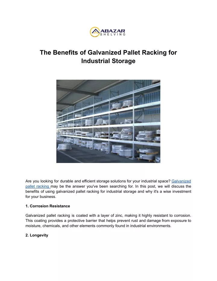 the benefits of galvanized pallet racking