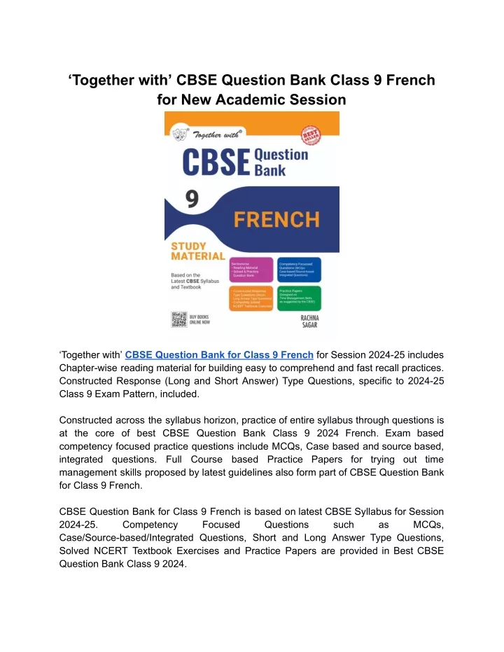 together with cbse question bank class 9 french