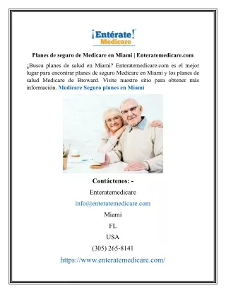 Planes de seguro de Medicare en Miami | Enteratemedicare.com