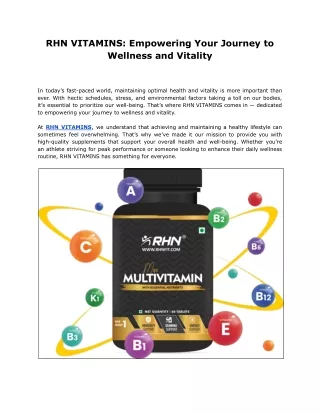 RHN VITAMINS_ Empowering Your Journey to Wellness and Vitality