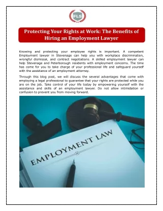 Protecting Your Rights at Work The Benefits of Hiring an Employment Lawyer