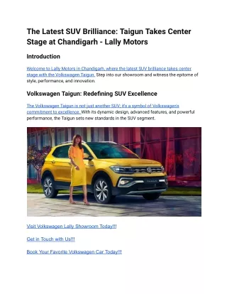 The Latest SUV Brilliance_ Taigun Takes Center Stage at Chandigarh - Lally Motors