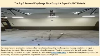 The Top 5 Reasons Why Garage Floor Epoxy Is A Super Cool DIY Material