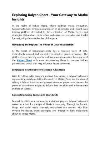 Exploring Kalyan Chart - Your Gateway to Matka Insights